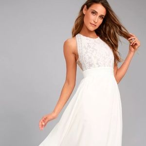 Lulu's White Lace Maxi Wedding Dress